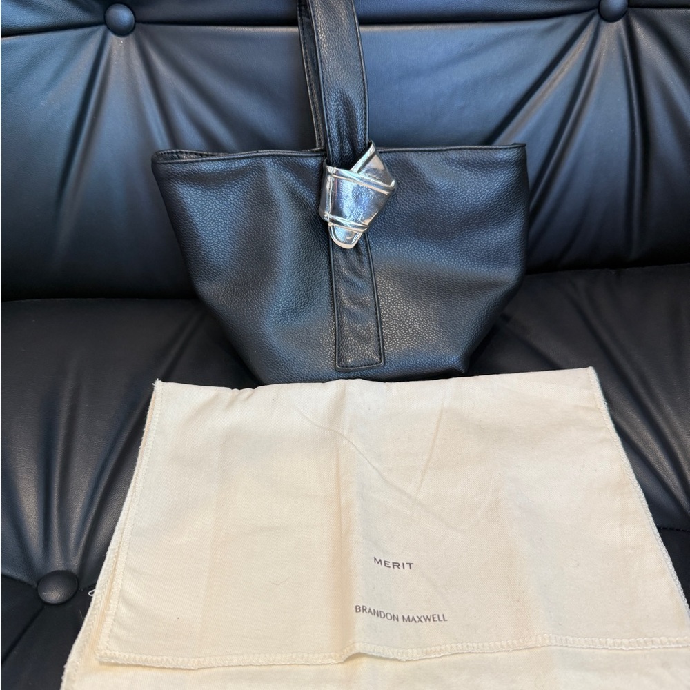 Brandon Maxwell Black Pebbled Leather Mini Tote with Silver Buckle with Dust Bag